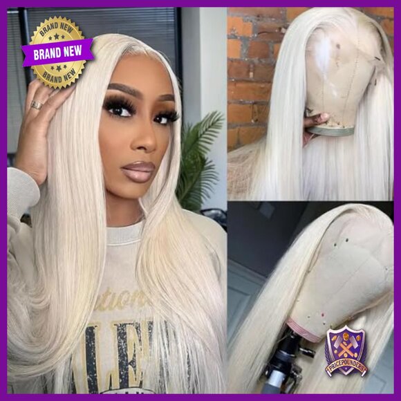 13x6 Platinum White Synthetic Lace Front Wig Glueless Pre Plucked Heat Resistant main image 5